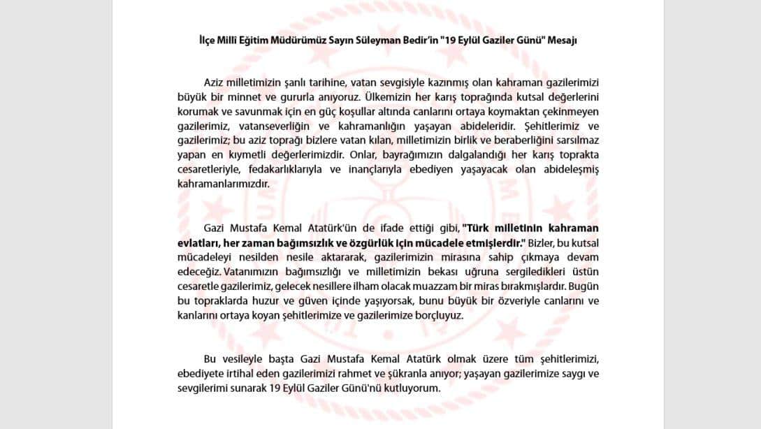 İlçe Millî Eğitim Müdürümüz Sayın Süleyman Bedir'in 